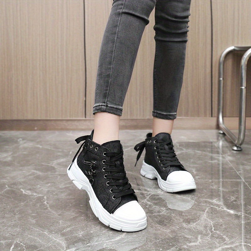 Women’s High Top Sneakers – Lace-Up Casual Sports Shoes with Side Zipper, Plus Size, Breathable Fabric Upper, All-Season Street Style Trainers