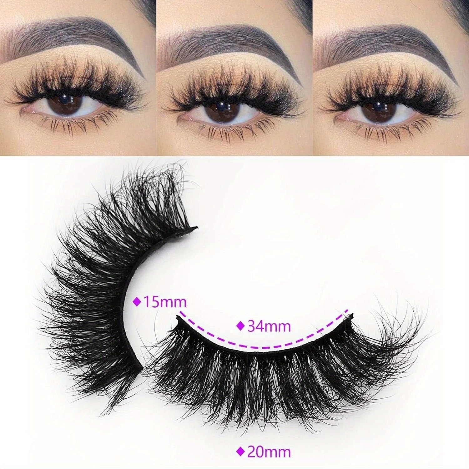 20mm Long Dramatic D Curl Faux Mink Lashes - Fluffy, Wispy, Cat Eye, 3D, Natural, Extra Thick, Cluster, Mixed Style False Eyelashes - Multiple Pairs, Reusable, Lightweight, Comfortable, Cruelty-Free, Easy to Apply