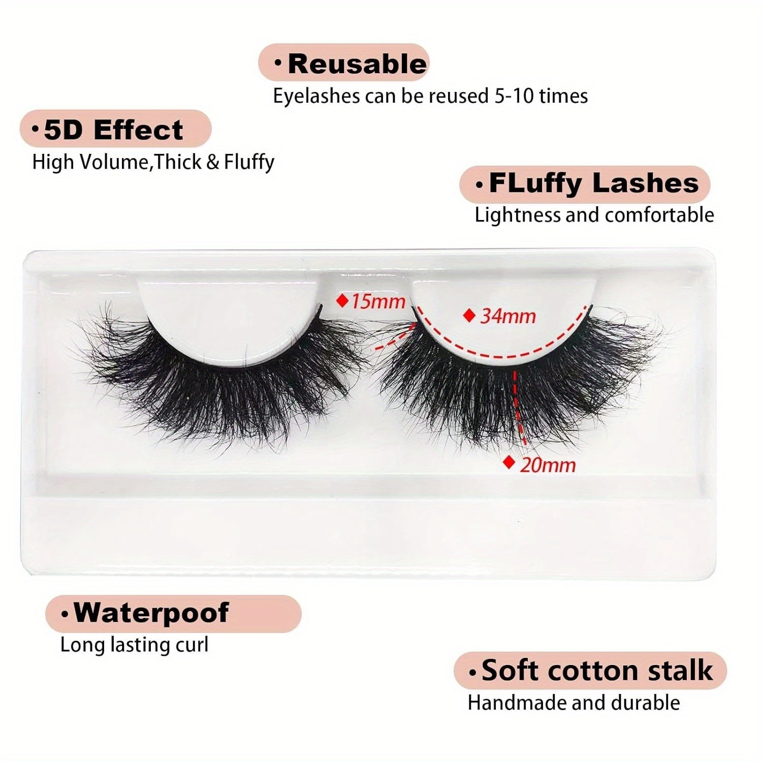 20mm Long Dramatic D Curl Faux Mink Lashes - Fluffy, Wispy, Cat Eye, 3D, Natural, Extra Thick, Cluster, Mixed Style False Eyelashes - Multiple Pairs, Reusable, Lightweight, Comfortable, Cruelty-Free, Easy to Apply