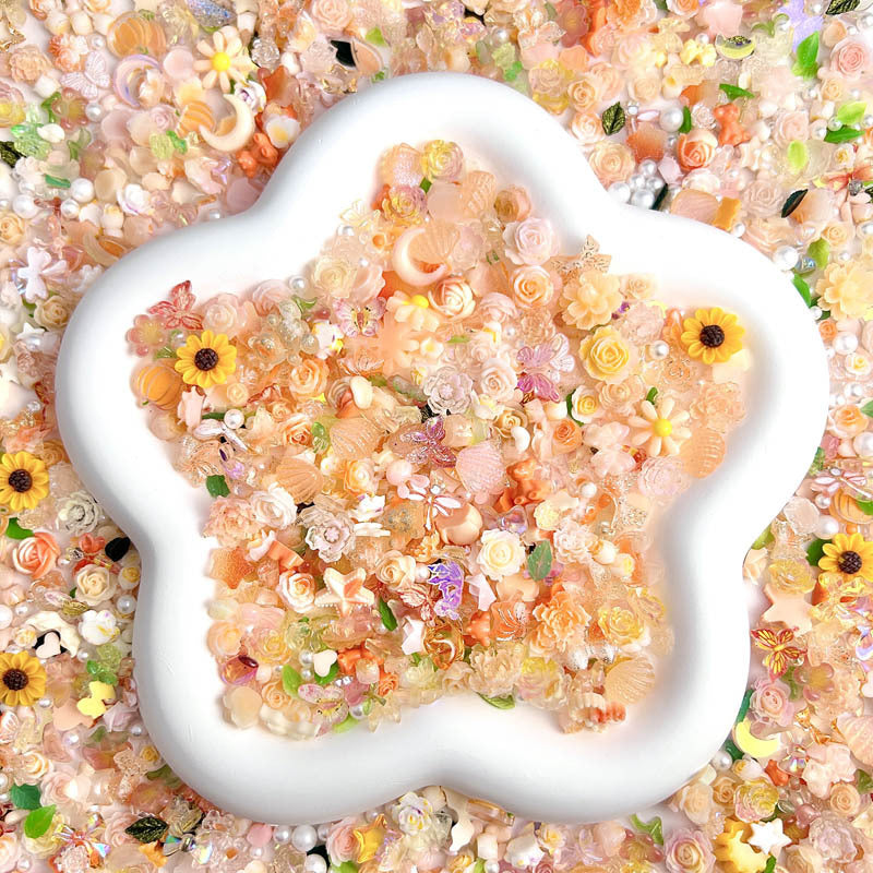 50pcs Mixed Style Nail Art Accessories, Rose Flower Charms, Small Floral Buds, Pearls, Bowknots, Leaves Embellishments For Nail Decoration