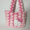 Sanrio Hello Kitty Plush Shoulder Tote Bag - Cute Pink and White Faux Fur Handbag with Cartoon Design, Spacious for Shopping, Travel, and Office Use, Casual Shoulder Bag | Cartoon Style Bag | Cozy Texture