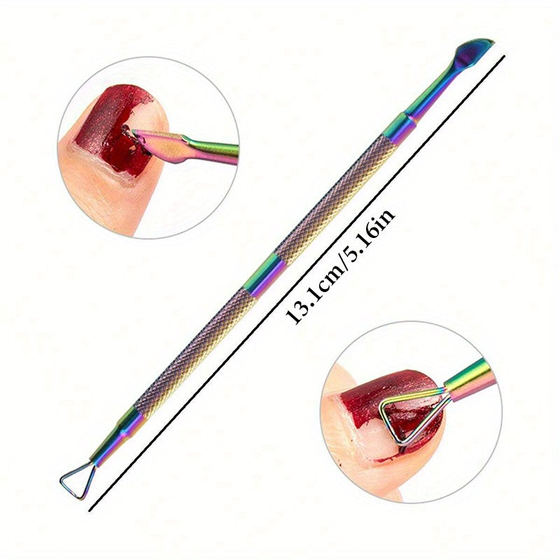 4pcs Iridescent Stainless Steel Nail Care Kit - Rainbow Manicure & Pedicure Set with Cuticle Pusher, Tweezers, Edge Cutter, and Dead Skin Remover Scissors, Nail Tech Supplies