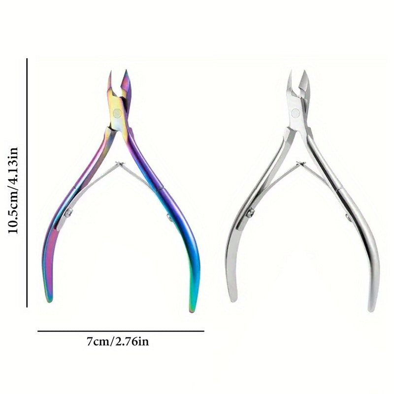 4pcs Iridescent Stainless Steel Nail Care Kit - Rainbow Manicure & Pedicure Set with Cuticle Pusher, Tweezers, Edge Cutter, and Dead Skin Remover Scissors, Nail Tech Supplies