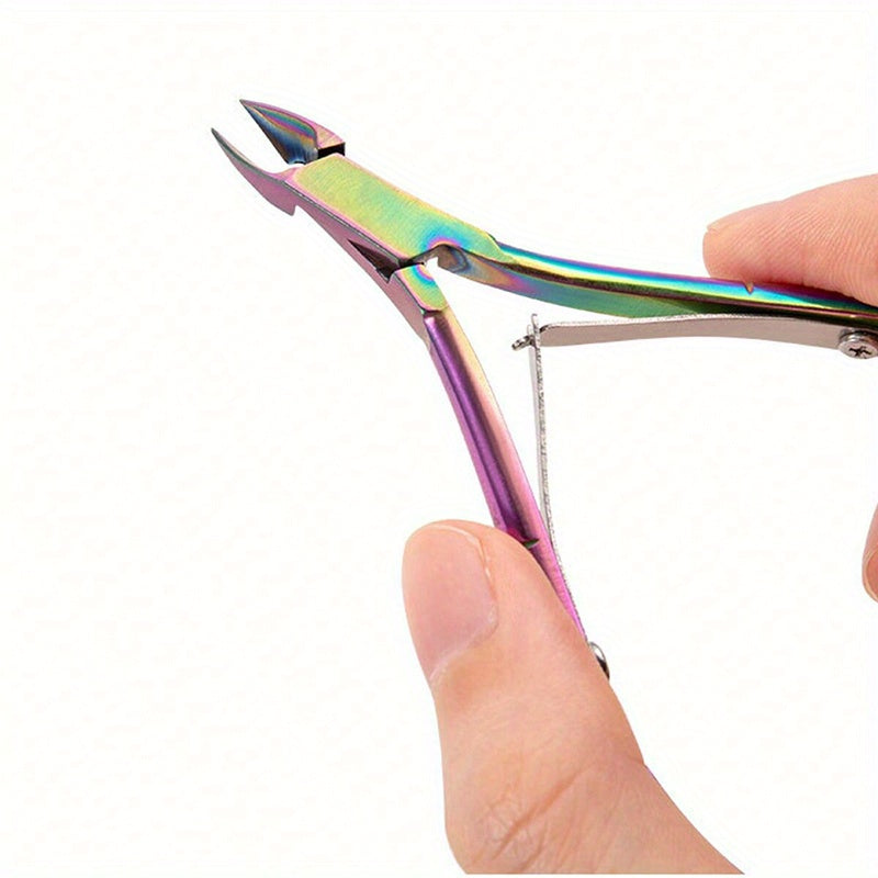 4pcs Iridescent Stainless Steel Nail Care Kit - Rainbow Manicure & Pedicure Set with Cuticle Pusher, Tweezers, Edge Cutter, and Dead Skin Remover Scissors, Nail Tech Supplies