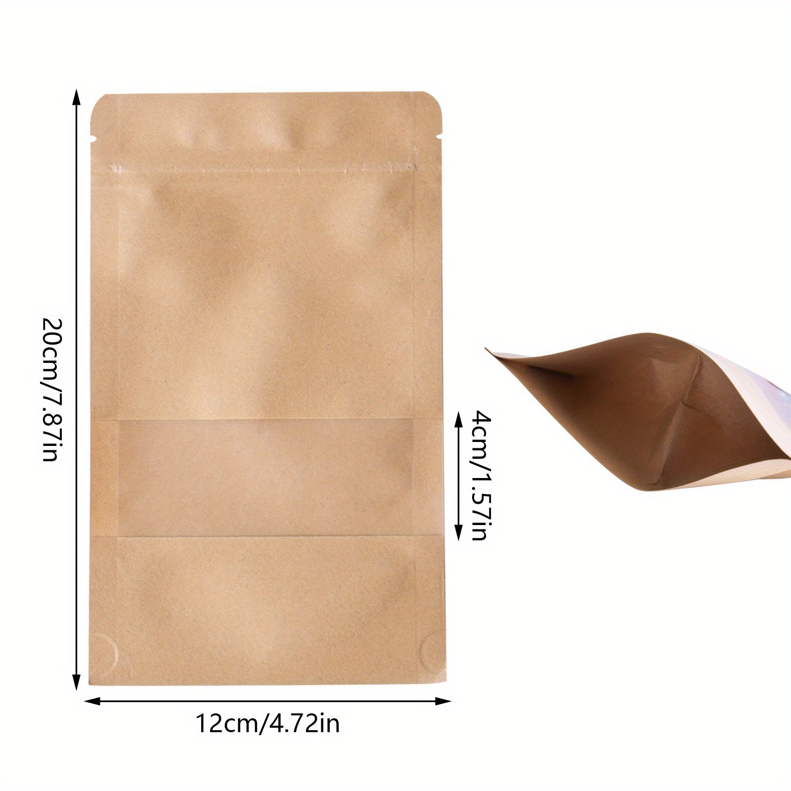 100pcs Self-Sealing Kraft Paper Stand Up Pouches - Durable, Leak-Proof Storage Bags for Kitchen Essentials, Snacks, and More, Kitchen Organization | Neutral Aesthetic | Easyopen Pouches, Paper Storage Bins