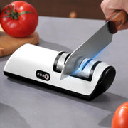 USB Rechargeable Electric Knife Sharpener - 2-Stage, Compact, Quick Sharpen & Polish | Lithium Battery, White & Black Design