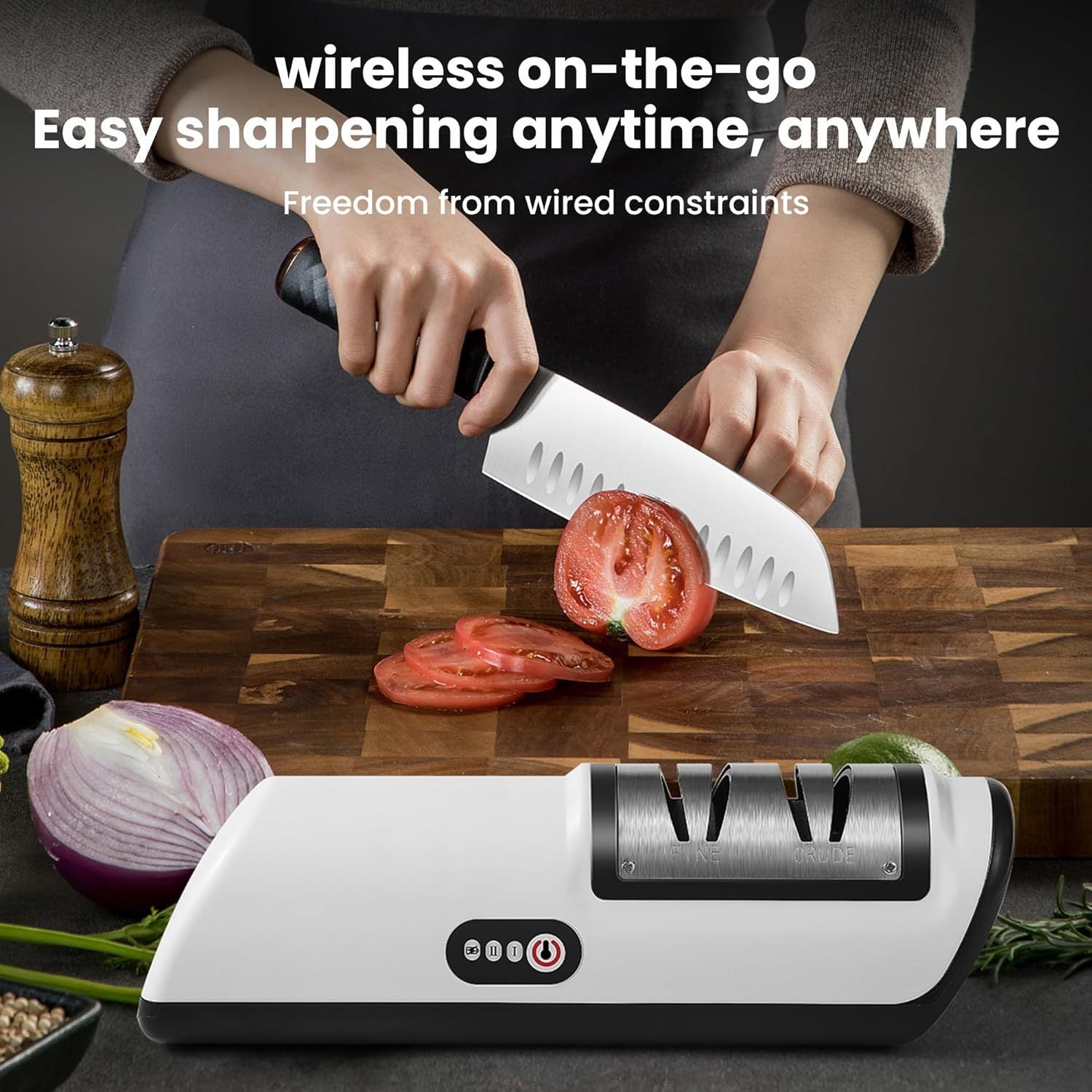 USB Rechargeable Electric Knife Sharpener - 2-Stage, Compact, Quick Sharpen & Polish | Lithium Battery, White & Black Design