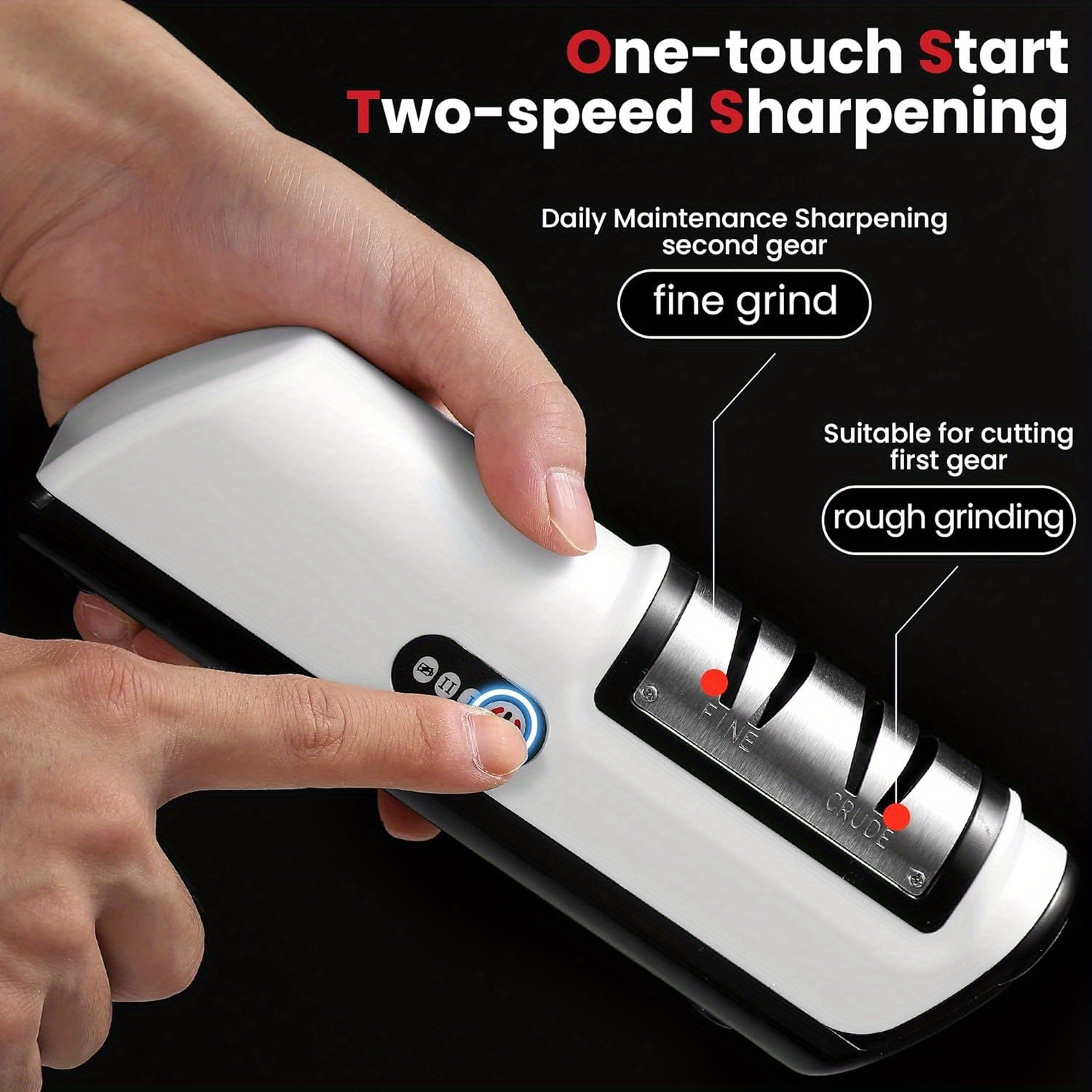 USB Rechargeable Electric Knife Sharpener - 2-Stage, Compact, Quick Sharpen & Polish | Lithium Battery, White & Black Design