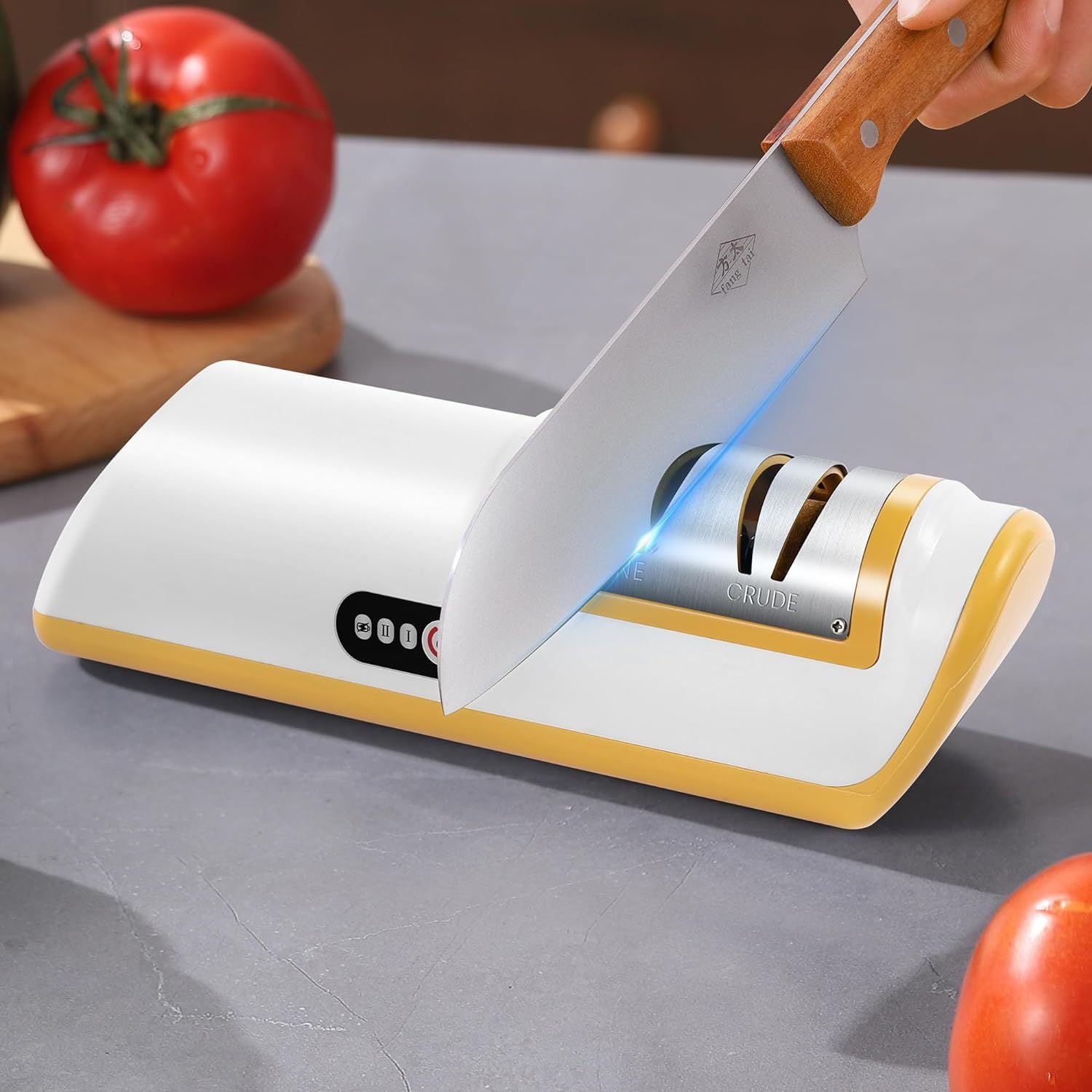 USB Rechargeable Electric Knife Sharpener - 2-Stage, Compact, Quick Sharpen & Polish | Lithium Battery, White & Black Design
