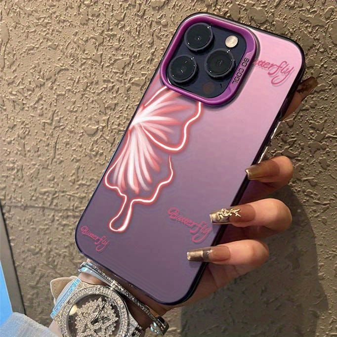 Luminous Butterfly Pattern iPhone Case for 15/14/13/12/11 Series, Soft TPU Full-Body Protective Cover with Glow Effect, Shockproof Slim Phone Case