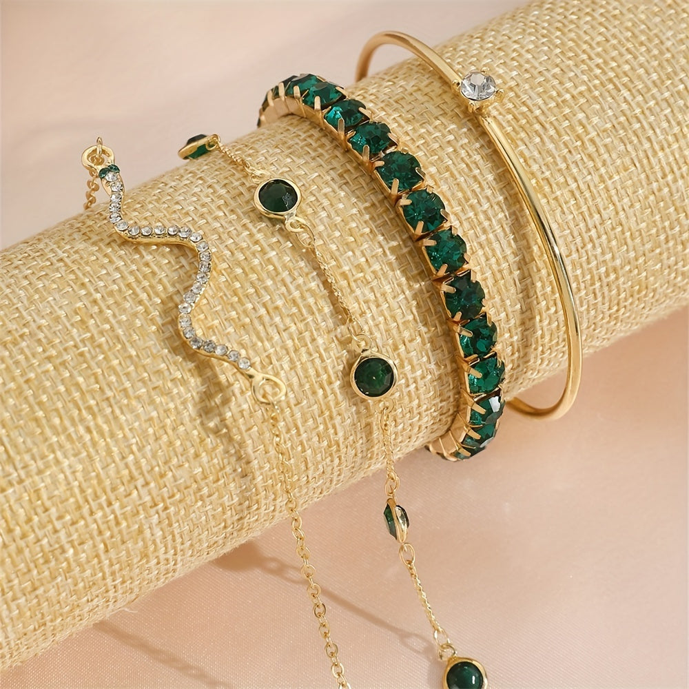 4pcs Shiny Iced Out Rhinestone Bangle Bracelet Set Stackable Hand Jewelry Bracelet