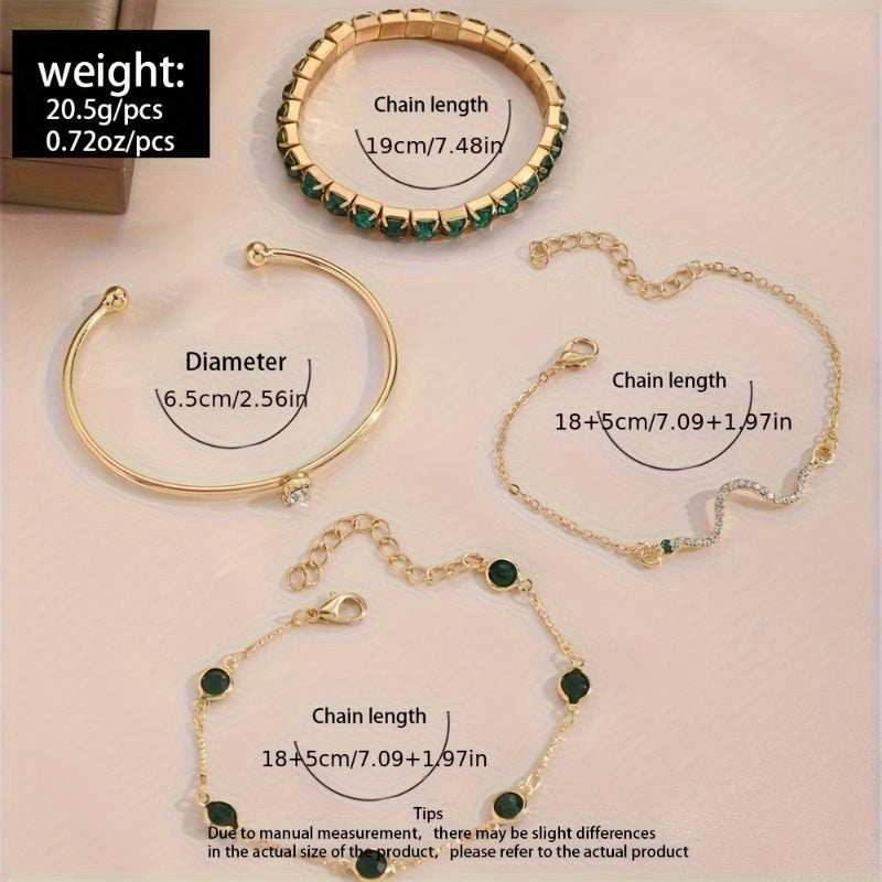 4pcs Shiny Iced Out Rhinestone Bangle Bracelet Set Stackable Hand Jewelry Bracelet