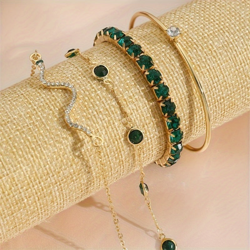 4pcs Shiny Iced Out Rhinestone Bangle Bracelet Set Stackable Hand Jewelry Bracelet
