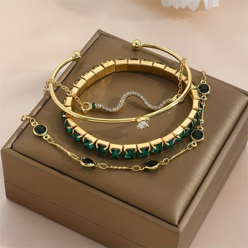 4pcs Shiny Iced Out Rhinestone Bangle Bracelet Set Stackable Hand Jewelry Bracelet