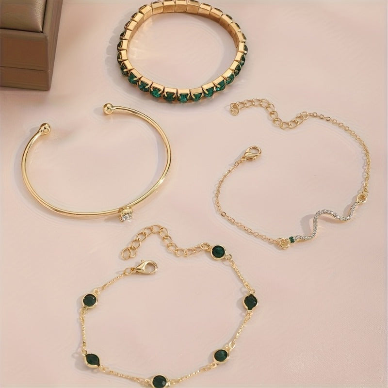 4pcs Shiny Iced Out Rhinestone Bangle Bracelet Set Stackable Hand Jewelry Bracelet