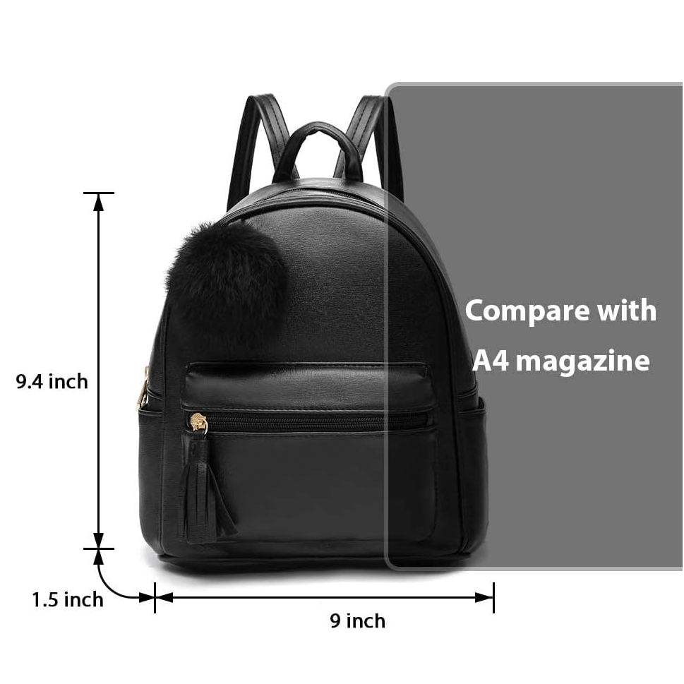 Mini Backpack Purse for Girls Teens Women Purses PU Leather Pom Backpack Shoulder Bag with Charm Tassel
