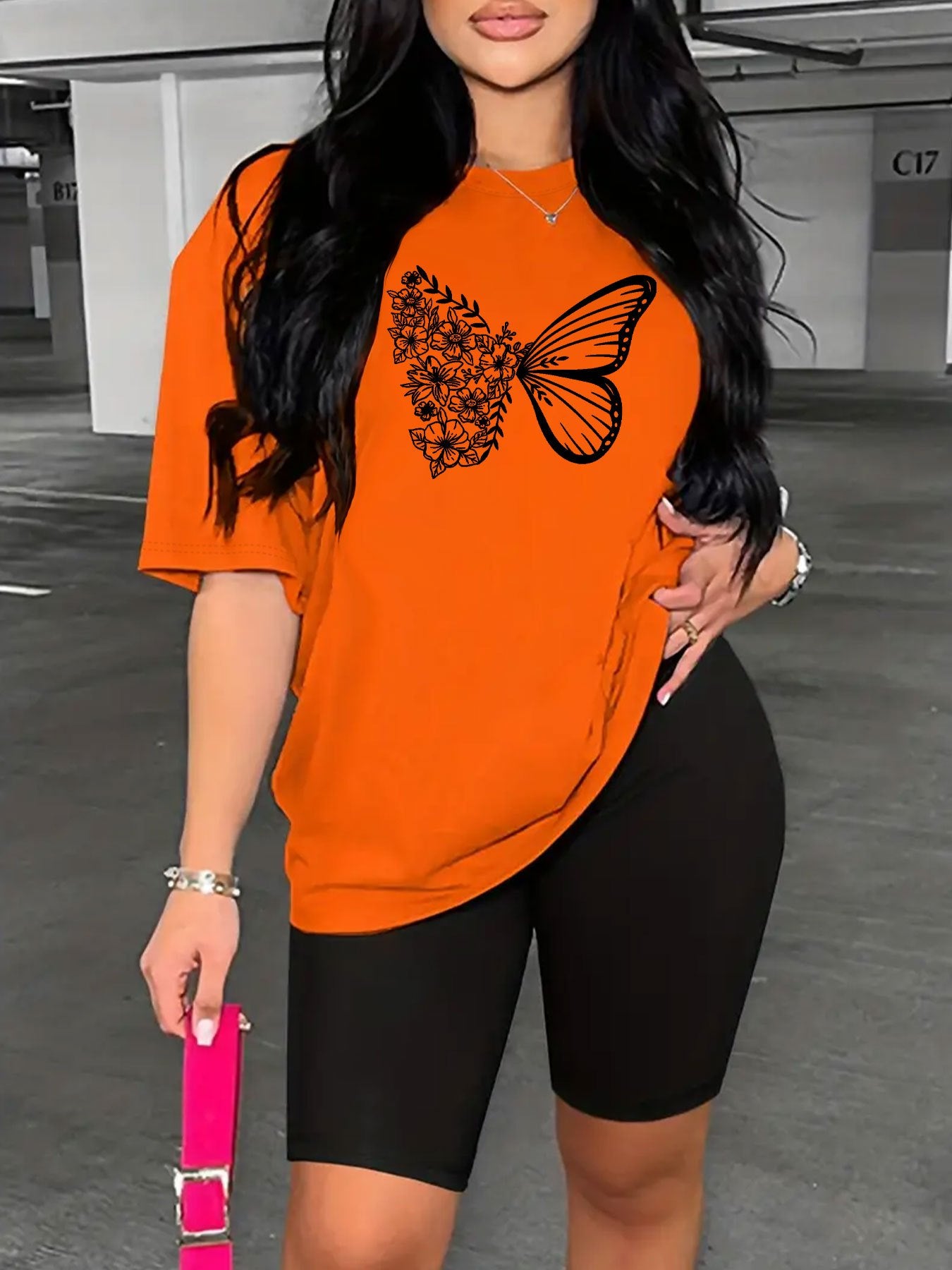 Creative Butterfly Love Print, Short sleeve top & Shorts 2pcs set, Women's wear