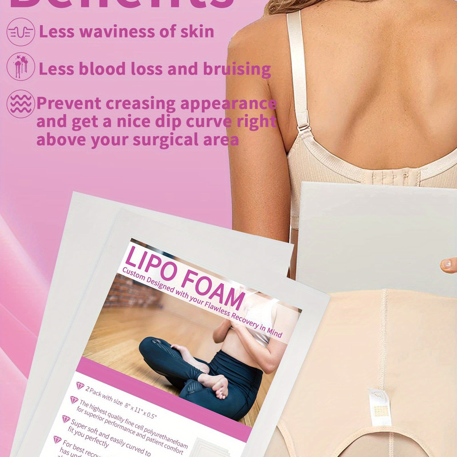 Birllaid Lipo Foam Pads for Post Surgery, Bbl Foam Boards after Lipo, Help Out When Using Ab Board Compression Garments Tummy Tuck - 4 Pack Liposuction Surgery Foam Sheet for Recovery 8" X 11" -  For Post-Liposuction Recovery