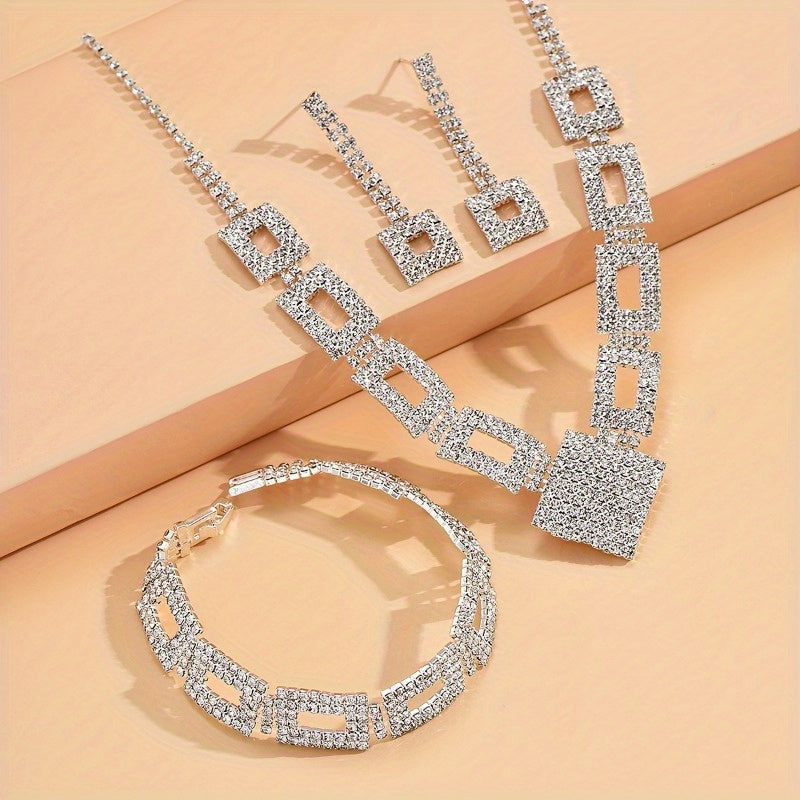 Gorgeous Jewelry Sets - Sparkly Faux Zirconia, Earrings And Necklaces - Can Be Worn As Bracelets for Evening Glamour, 3pcs Sets. The Perfect Holiday Gift