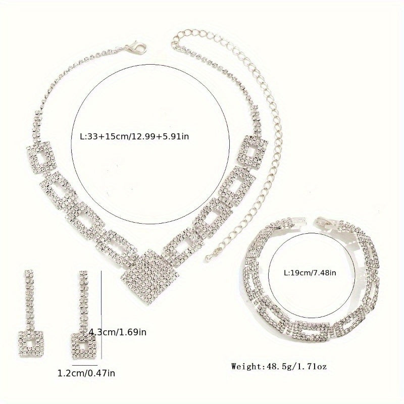 Gorgeous Jewelry Sets - Sparkly Faux Zirconia, Earrings And Necklaces - Can Be Worn As Bracelets for Evening Glamour, 3pcs Sets. The Perfect Holiday Gift