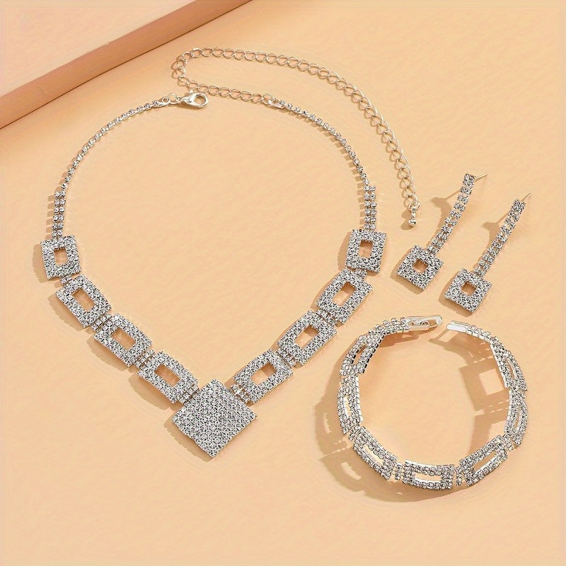 Gorgeous Jewelry Sets - Sparkly Faux Zirconia, Earrings And Necklaces - Can Be Worn As Bracelets for Evening Glamour, 3pcs Sets. The Perfect Holiday Gift