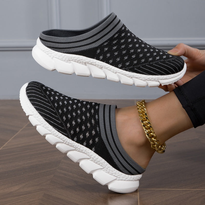 Women's Platform Slip On Clogs, Knitted Soft Sole Walking Comfort Shoes, Half Drag Breathable Daily Wear