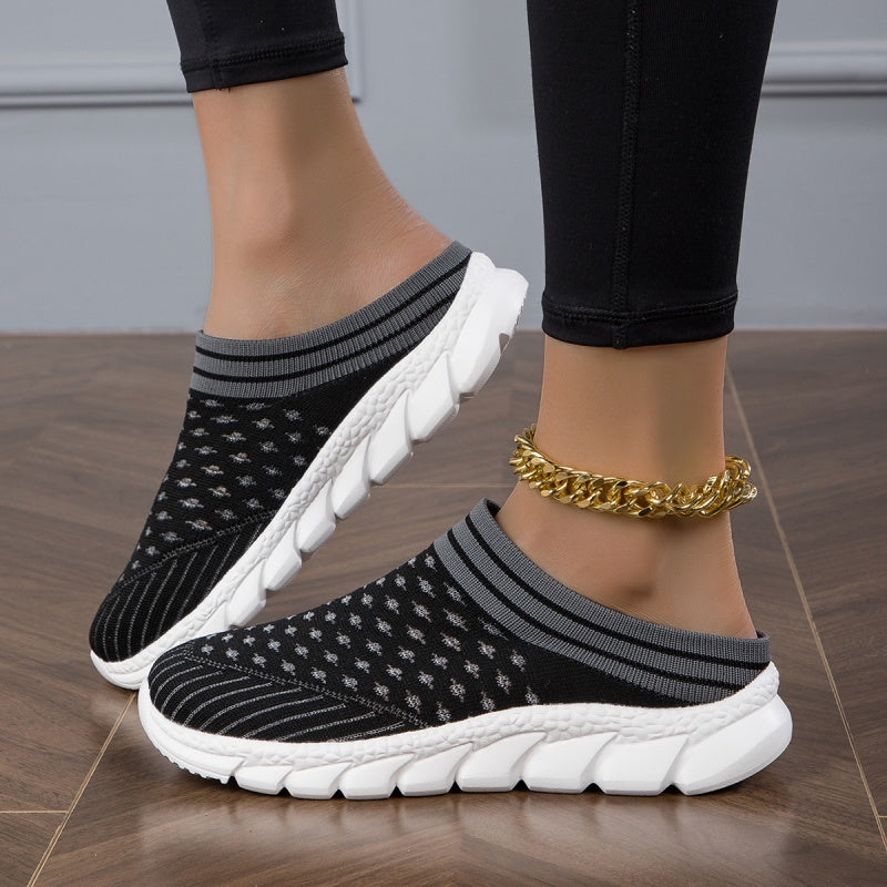 Women's Platform Slip On Clogs, Knitted Soft Sole Walking Comfort Shoes, Half Drag Breathable Daily Wear