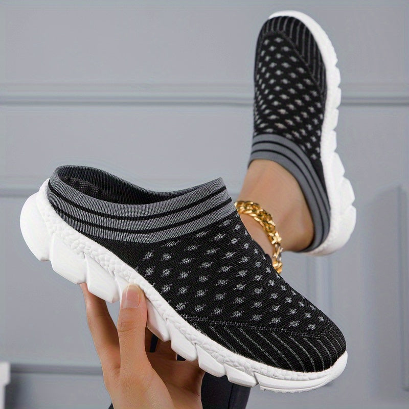 Women's Platform Slip On Clogs, Knitted Soft Sole Walking Comfort Shoes, Half Drag Breathable Daily Wear