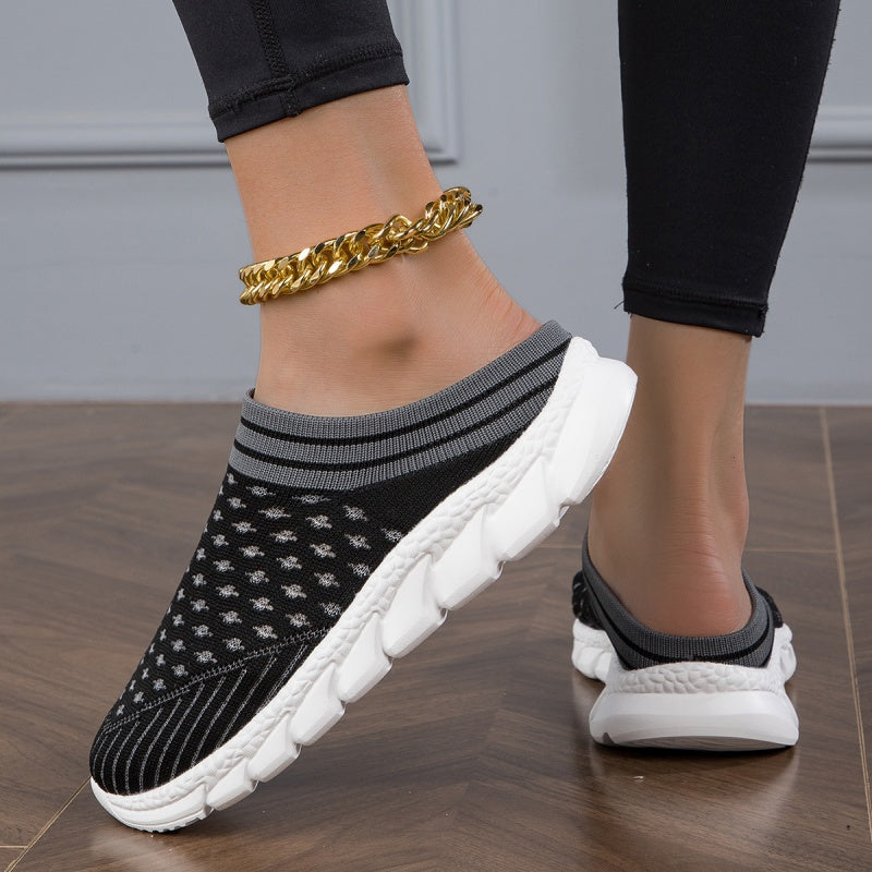 Women's Platform Slip On Clogs, Knitted Soft Sole Walking Comfort Shoes, Half Drag Breathable Daily Wear
