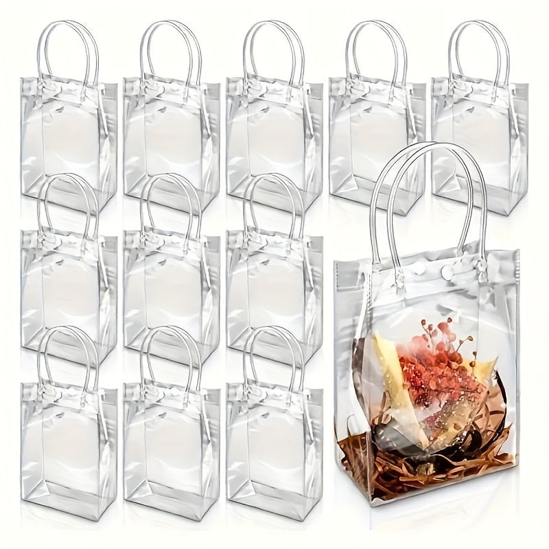 50pcs, Clear Plastic Gift Bags With Handle, Reusable Transparent PVC Plastic Gift Wrap Tote Bag For Mother's Day Christmas Boutique Wedding Birthday Party Favor (7.9" X 5.9" X 2.75"), Shopping Bag, Party Bag, Party Favor