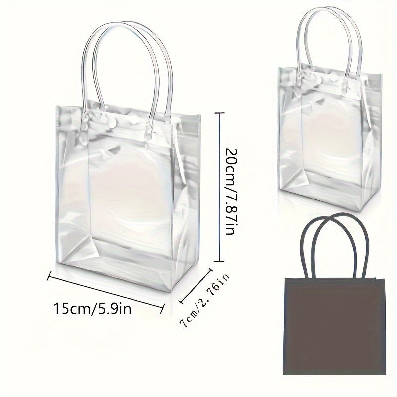 50pcs, Clear Plastic Gift Bags With Handle, Reusable Transparent PVC Plastic Gift Wrap Tote Bag For Mother's Day Christmas Boutique Wedding Birthday Party Favor (7.9" X 5.9" X 2.75"), Shopping Bag, Party Bag, Party Favor