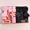 16pcs set of Women's pink and black simple and elegant soft hair ties with bows, multi-color matte large size hair clips with high elasticity, suitable for daily commuting, exquisite girl design, the best gift for Mother's Da