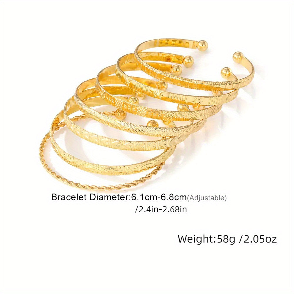 7pcs Golden-Toned Bangle Set - Boho & Punk Style Alloy Open Cuff Bracelets with Arrow,, and Star Patterns for Everyday & Party Wear, Bangle Bracelet