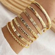 7pcs Golden-Toned Bangle Set - Boho & Punk Style Alloy Open Cuff Bracelets with Arrow,, and Star Patterns for Everyday & Party Wear, Bangle Bracelet