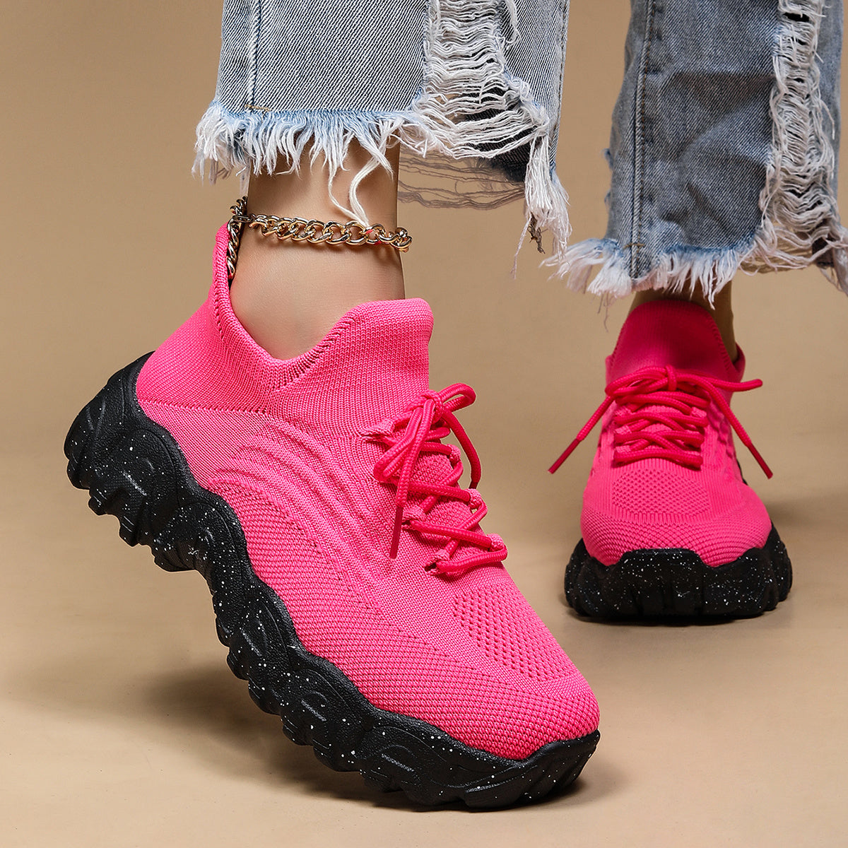 Women's Simple Plain Lace Up Low Top Sneakers - Casual Breathable Lightweight Socks Shoes, Minimalist Running Shoes Sporty Sneakers - For Women - Suitable for Running, Walking, Everyday Wear - Perfect Gift for Fitness Enthusi