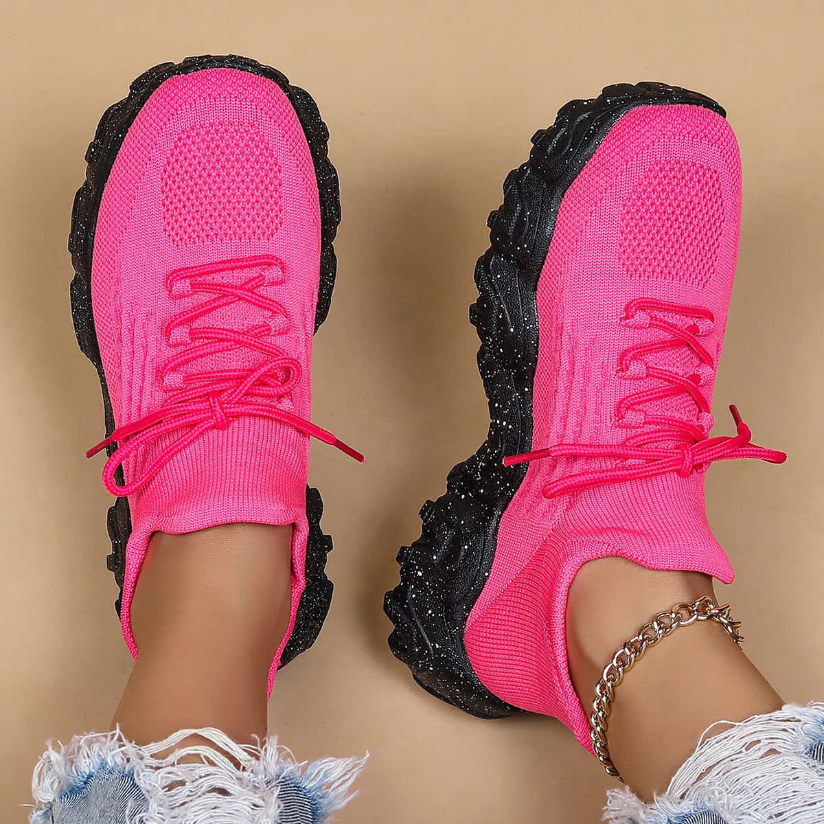Women's Simple Plain Lace Up Low Top Sneakers - Casual Breathable Lightweight Socks Shoes, Minimalist Running Shoes Sporty Sneakers - For Women - Suitable for Running, Walking, Everyday Wear - Perfect Gift for Fitness Enthusi