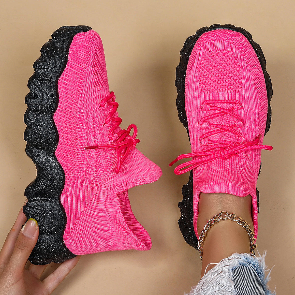 Women's Simple Plain Lace Up Low Top Sneakers - Casual Breathable Lightweight Socks Shoes, Minimalist Running Shoes Sporty Sneakers - For Women - Suitable for Running, Walking, Everyday Wear - Perfect Gift for Fitness Enthusi