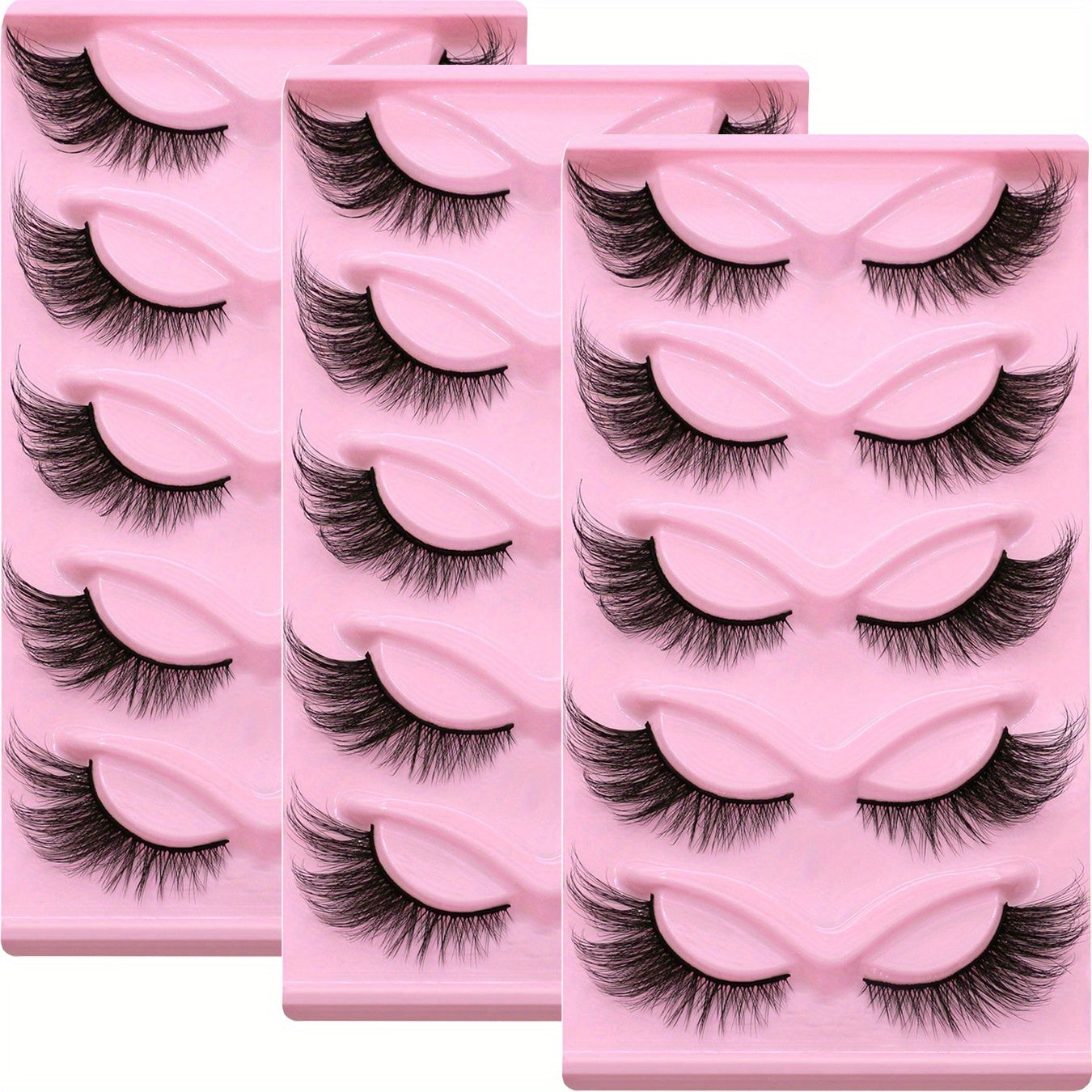 15 Pairs Long Wispy Cat Eye Lashes – 3-Pack D Curl False Eyelashes, Elongated Strip Lashes for Bold, Fluffy Volume | Thick, Lightweight, and Reusable