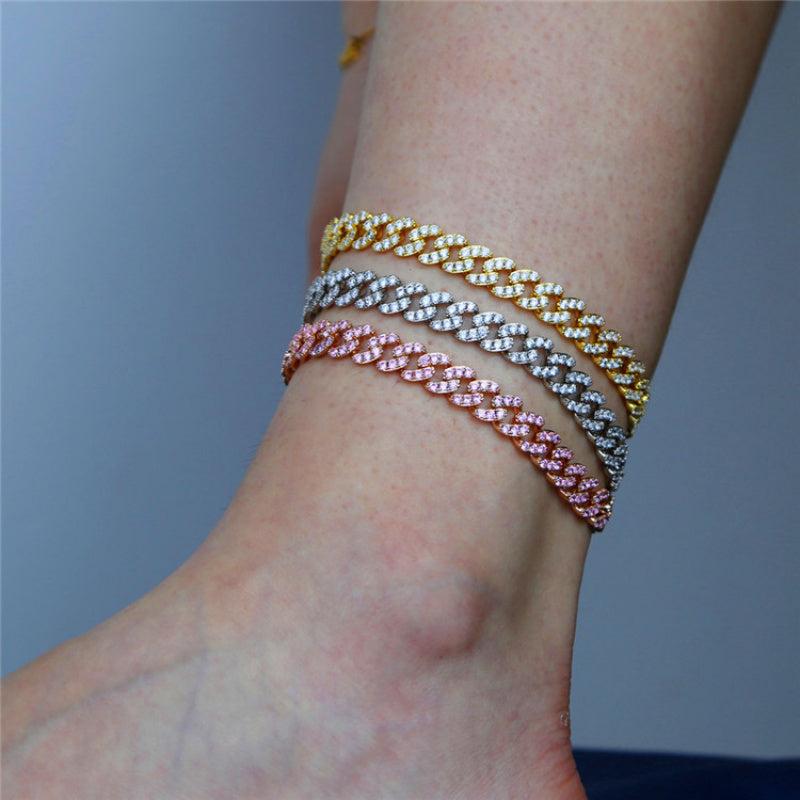 Luxurious Full Water Drill Hip-hop Cuban Chain Anklet In Fashion Accessories
