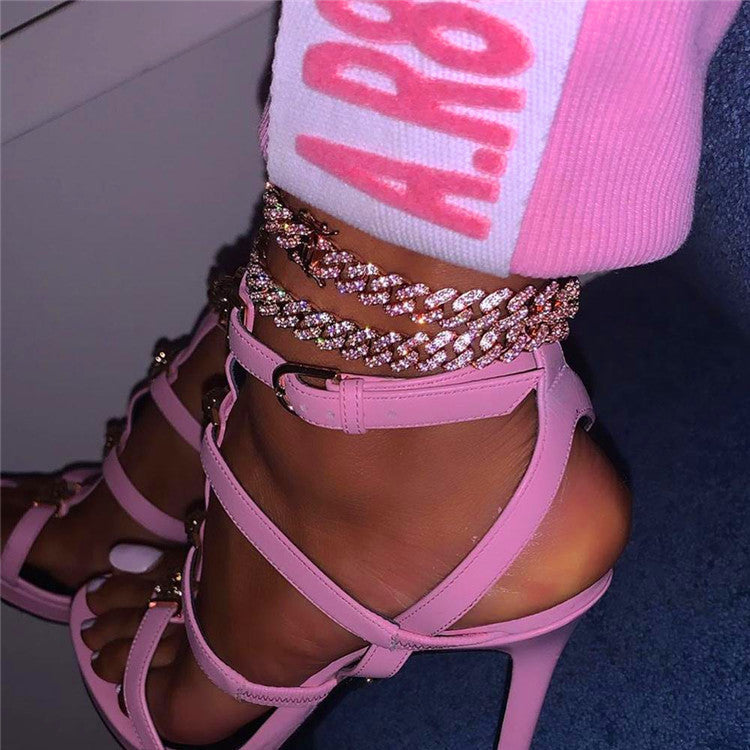 Luxurious Full Water Drill Hip-hop Cuban Chain Anklet In Fashion Accessories