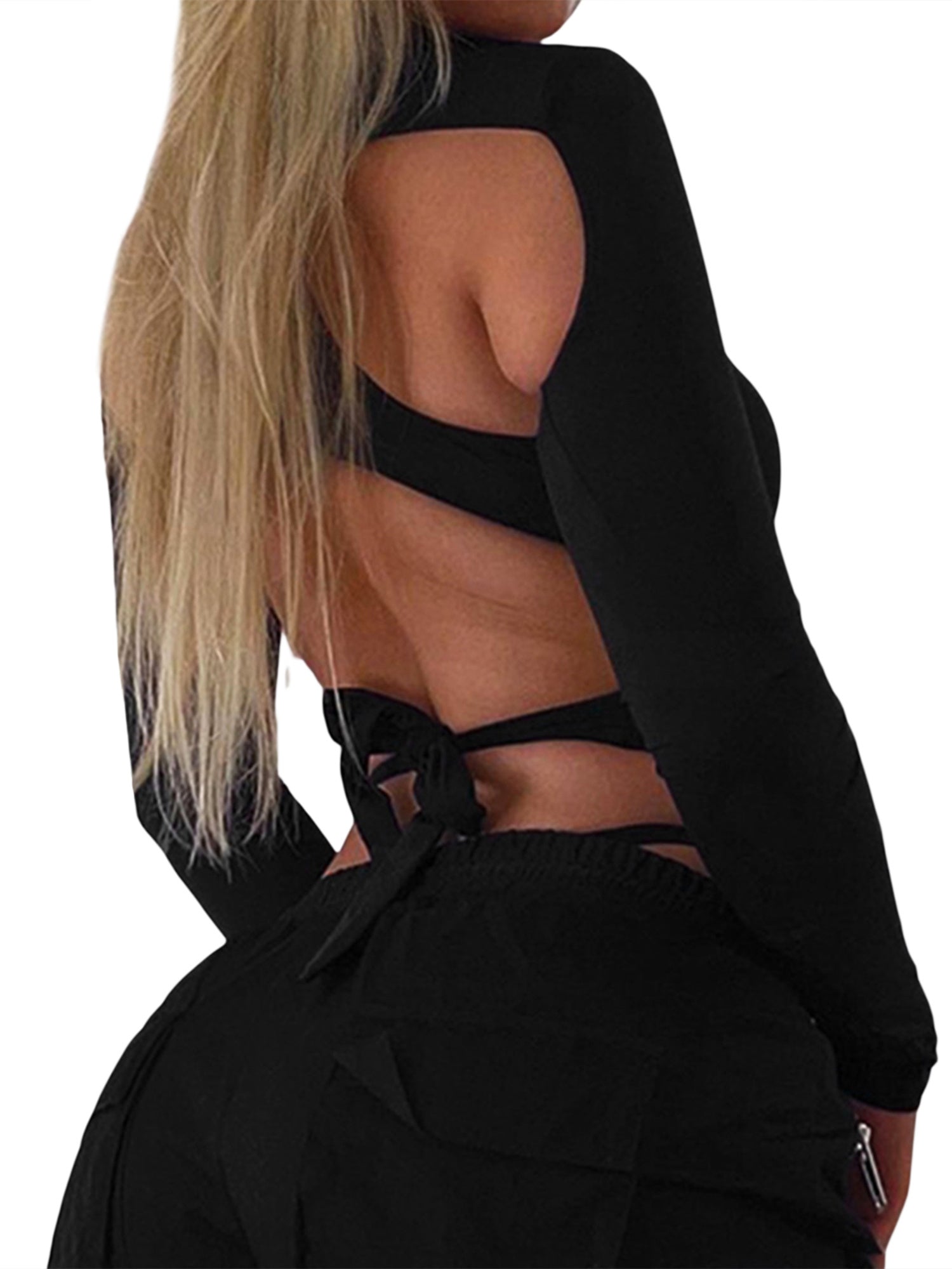 1pc Elegant Women'S One-Piece Jumpsuit - High Neck Long Sleeve Bodysuit with Sheer Mesh and Irregular Cutouts, Sexy Solid Color Polyester Party Clubwear for Adults