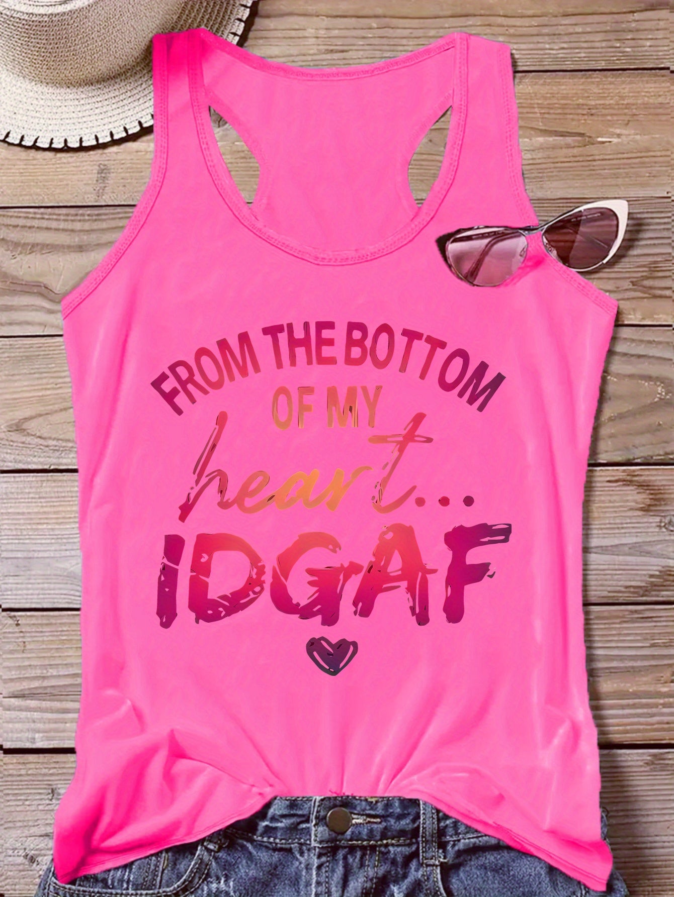 Letter Print Crew Neck Tank Top, Casual Sleeveless Top For Summer & Spring, Women's Clothing