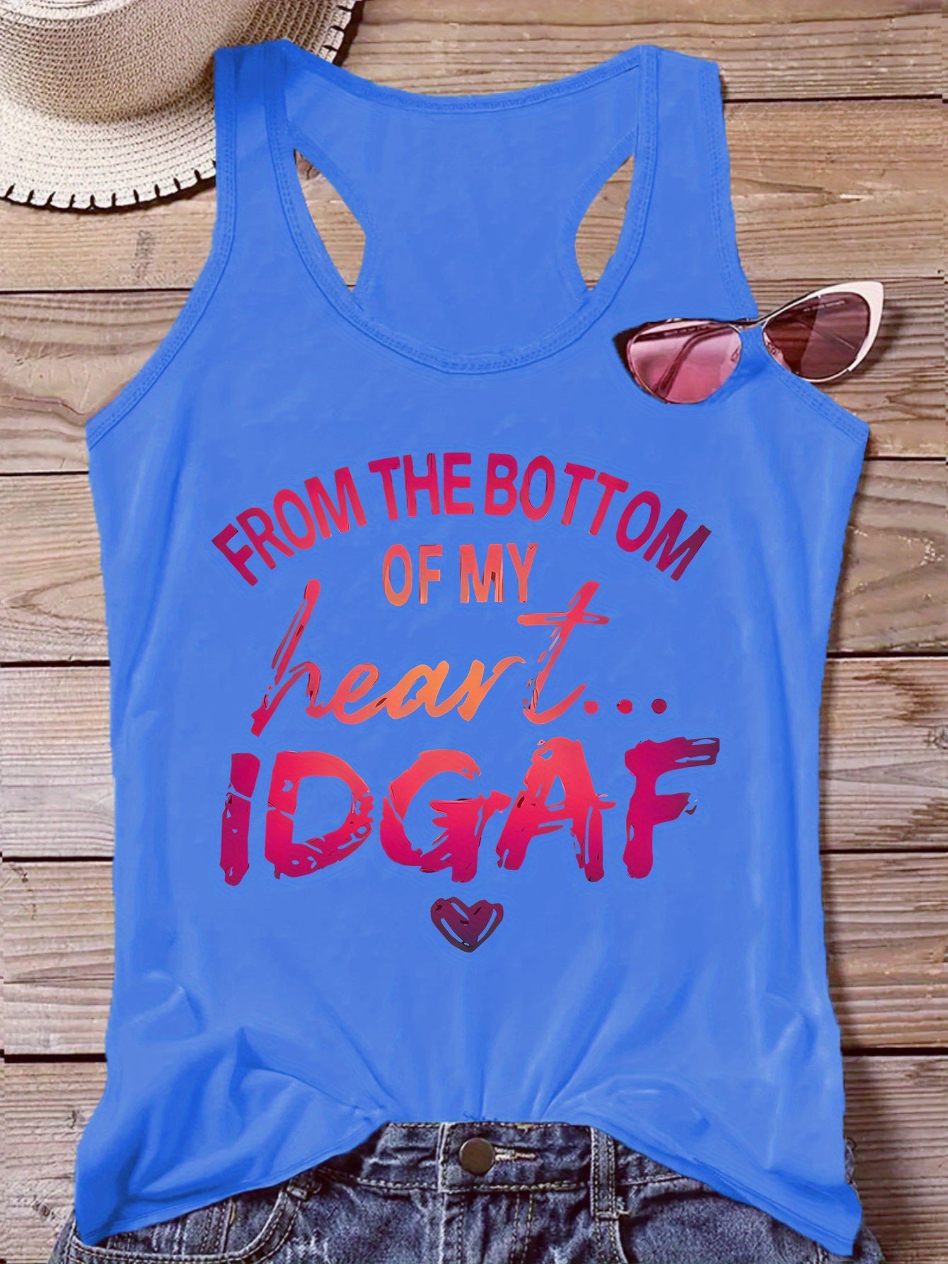 Letter Print Crew Neck Tank Top, Casual Sleeveless Top For Summer & Spring, Women's Clothing