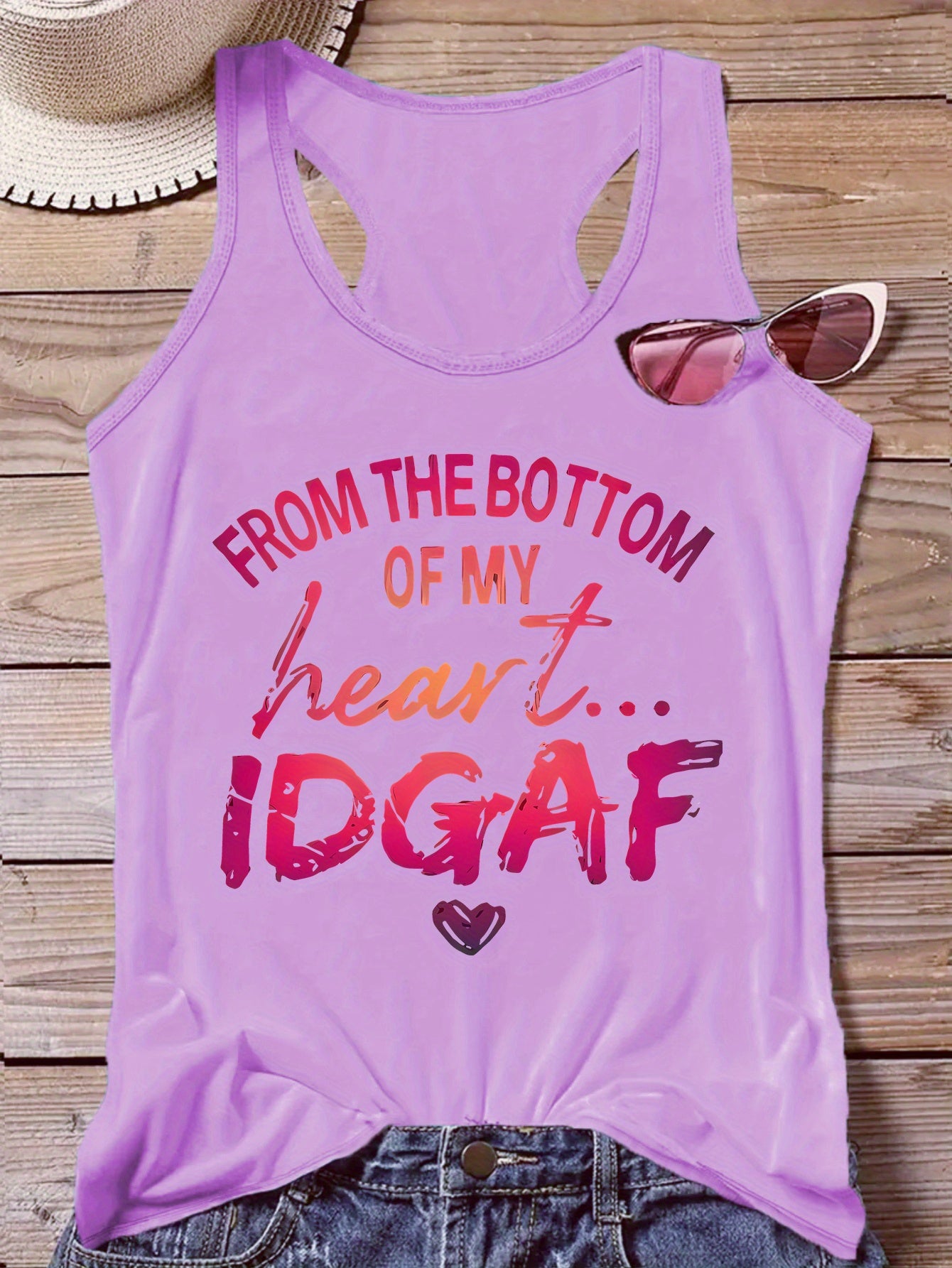 Letter Print Crew Neck Tank Top, Casual Sleeveless Top For Summer & Spring, Women's Clothing