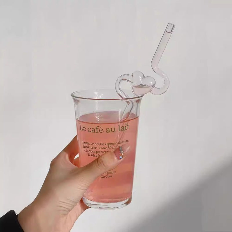 1pc Reusable Glass Straw With Cute Heart Design - High Borosilicate, Transparent & Creative For Milk And Juice Drinks