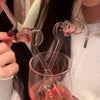 1pc Reusable Glass Straw With Cute Heart Design - High Borosilicate, Transparent & Creative For Milk And Juice Drinks