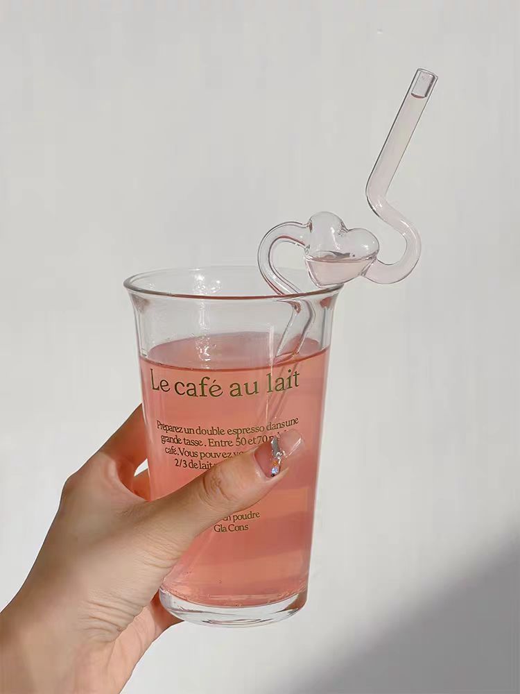 1pc Reusable Glass Straw With Cute Heart Design - High Borosilicate, Transparent & Creative For Milk And Juice Drinks