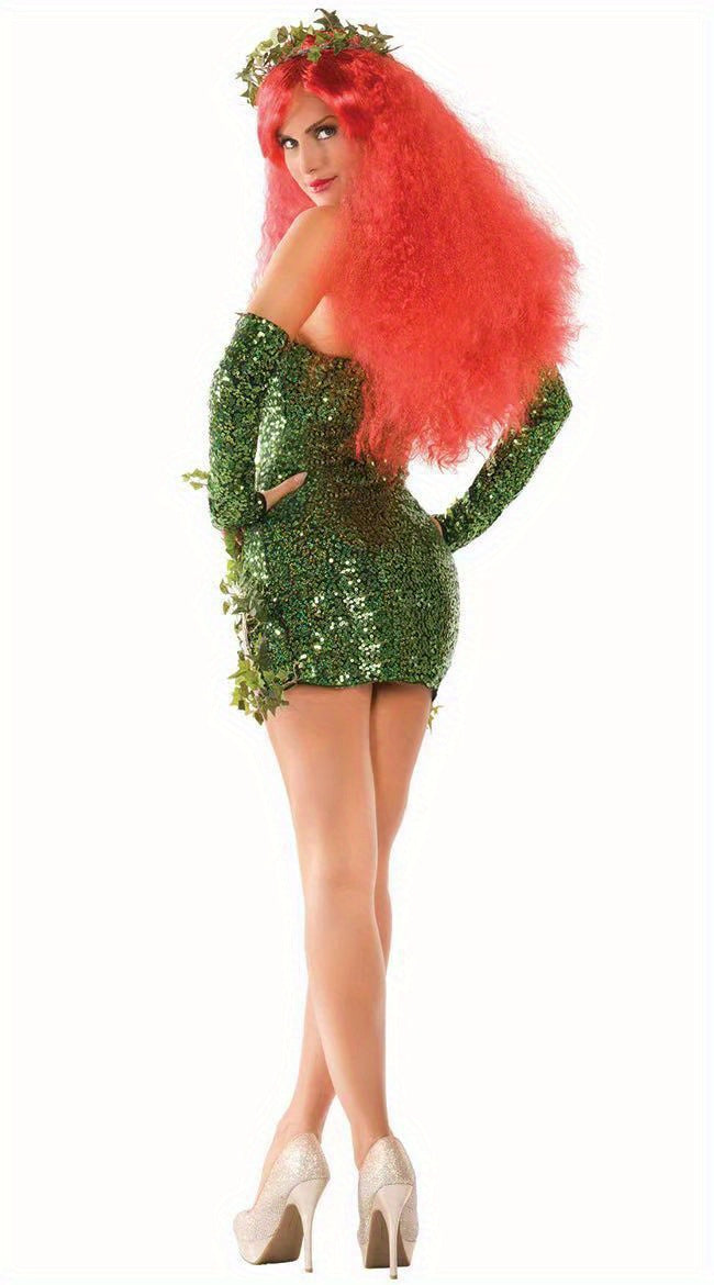 Sexy Poison Ivy Costume for Women - Green Bodycon Dress with Headband & Gloves, Perfect for Halloween & Cosplay Parties