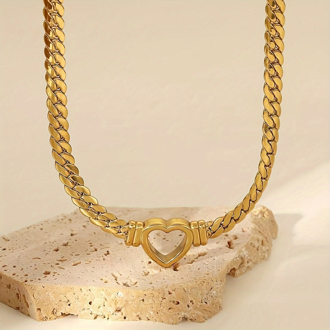2pcs Golden Plated Pendant Necklace - Exquisite Stainless Steel Jewelry with Luxurious Golden Finish, Thick Chain, Love Design Pendant in Elegant French Style, Perfect for Ladies Daily Commute, Holiday Party Wear, and Gift Gi