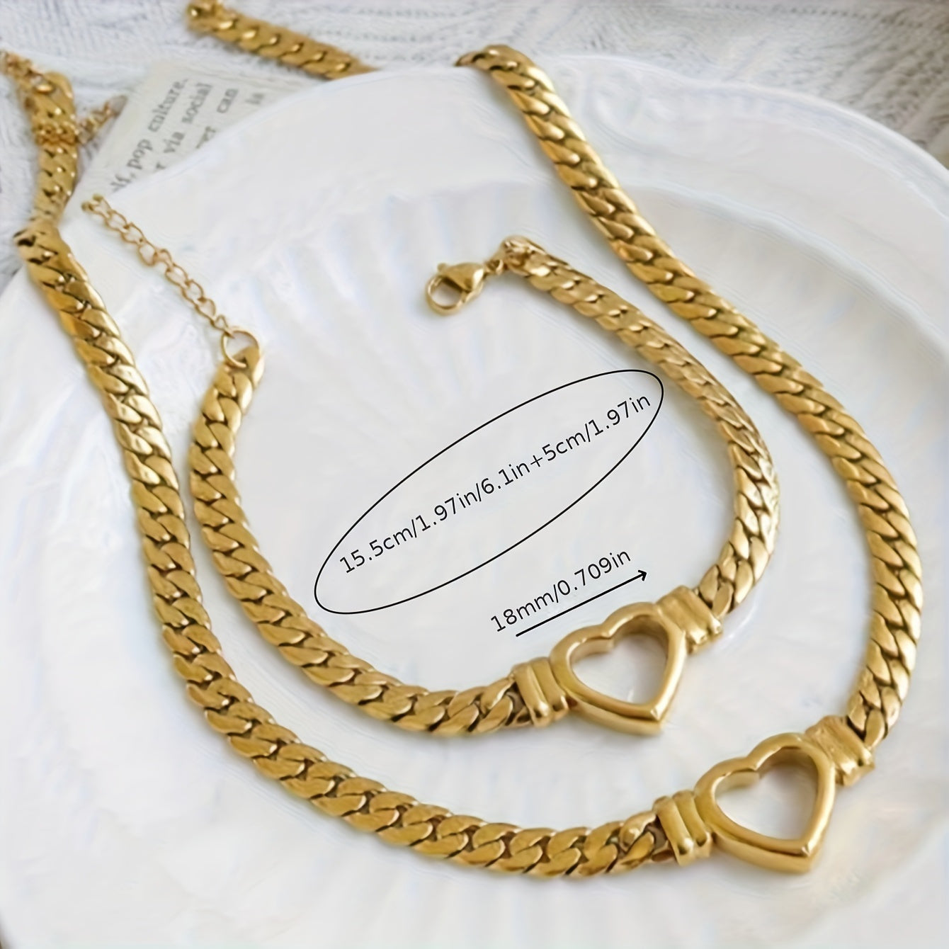 2pcs Golden Plated Pendant Necklace - Exquisite Stainless Steel Jewelry with Luxurious Golden Finish, Thick Chain, Love Design Pendant in Elegant French Style, Perfect for Ladies Daily Commute, Holiday Party Wear, and Gift Gi